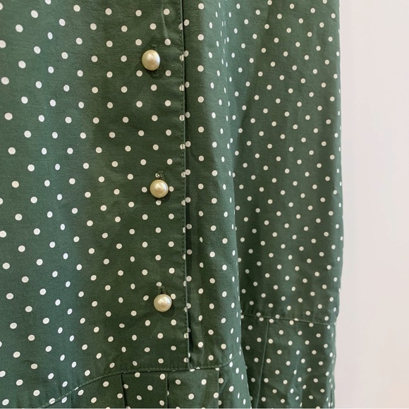 Vintage 90s San Francisco Polka Dot Button Front Drop Waist Midi Dress - Picture 4 of 8